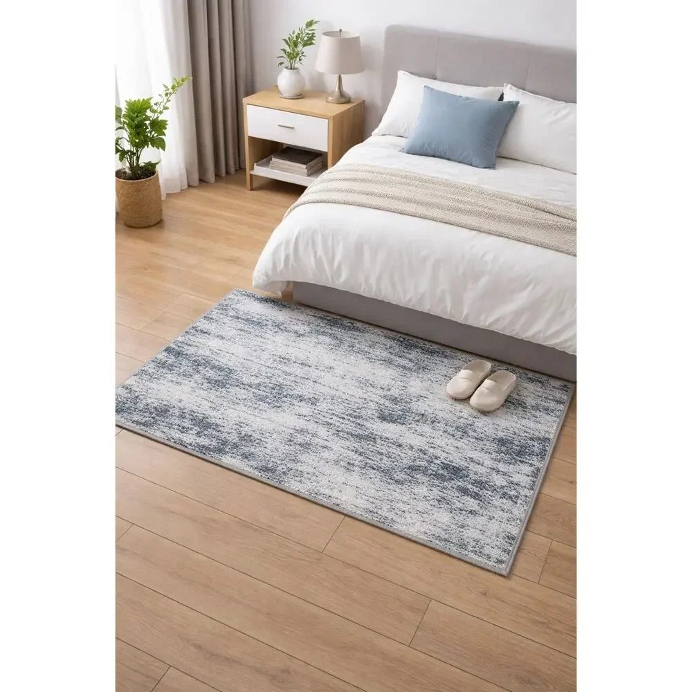 Abstract Area Rug Gray Blue 36x60 Inches Soft Low Pile Washable Indoor Carpet